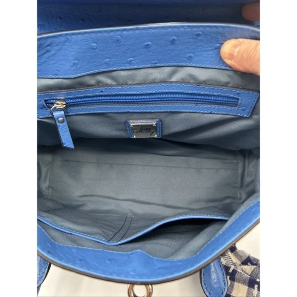 Milly Satchel Bag Women Cobalt Blue Ostrich Embossed Leather Satchel Crossbody